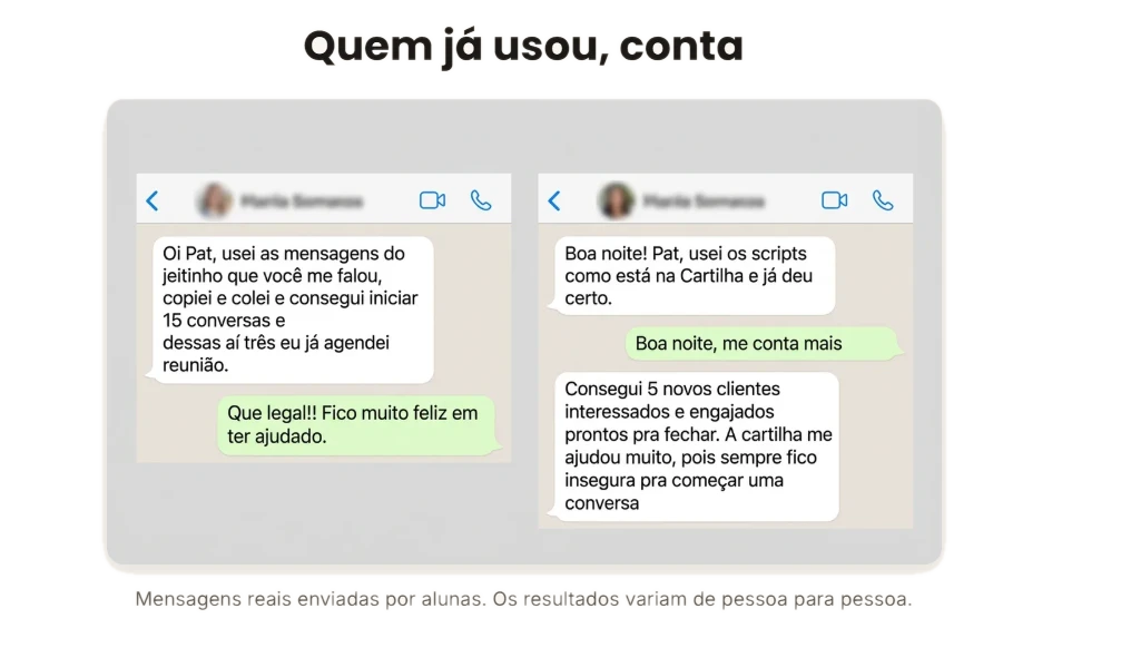 Depoimentos e prints reais de alunas do Kit da Prospecção
